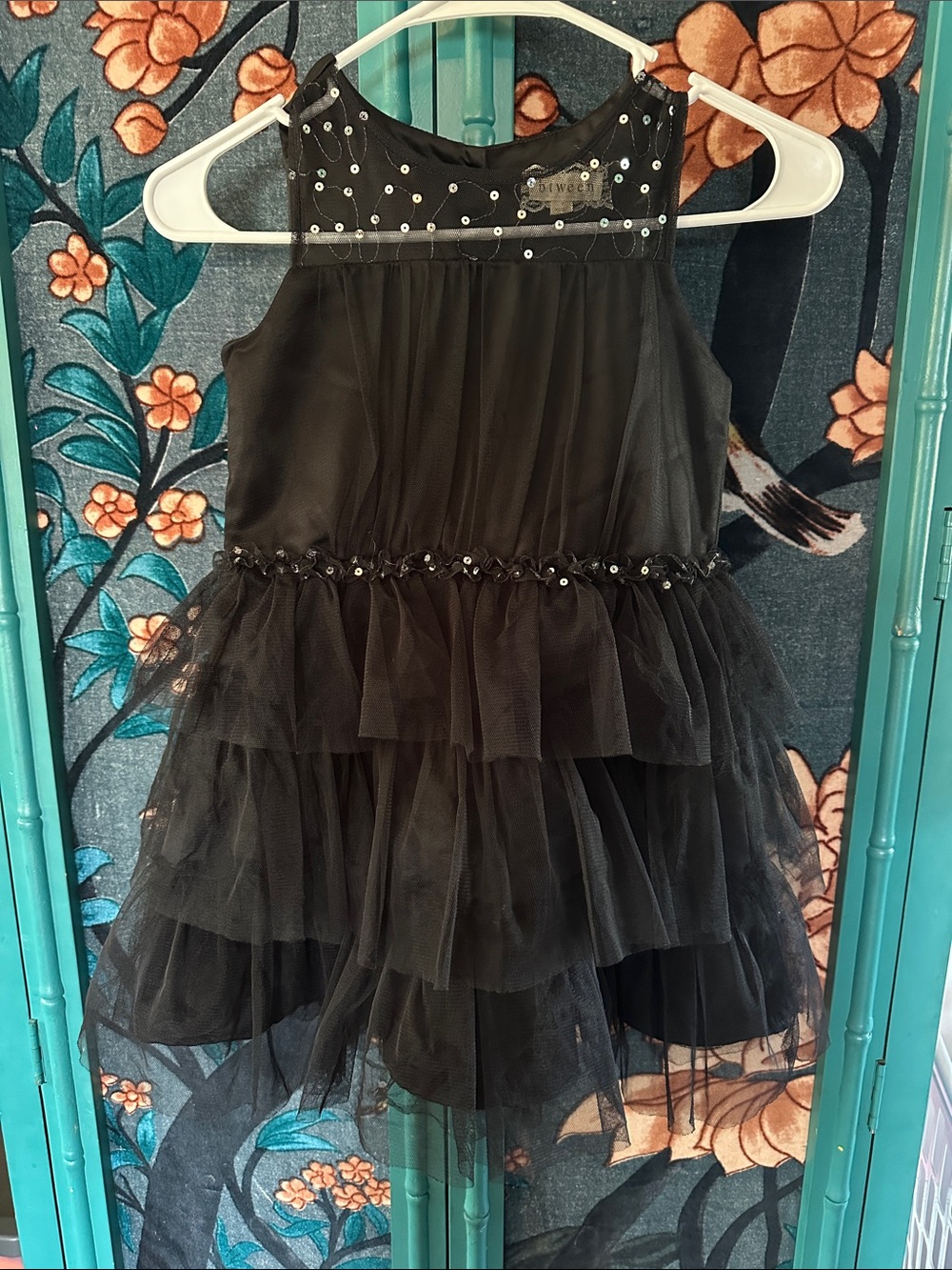btween Black Layered Tulle Party Dress with Beaded Accents